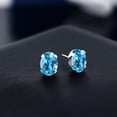 thumbnail image 3 of Gem Stone King 925 Sterling Silver Swiss Blue Topaz Stud Earrings for Women Men | 2.60 Cttw | Gemstone November Birthstone | Oval 8X6MM, 3 of 4