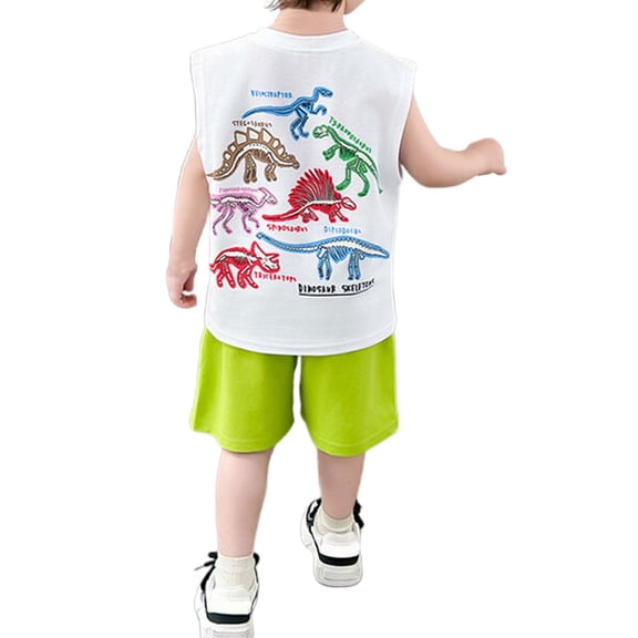 MEZZALL Kids & Boys Glow In The Dark Cartoon Dinosaur Sleeveless Tank Tops Shorts Outfits Sets 9-10 Cozy Kids Wear