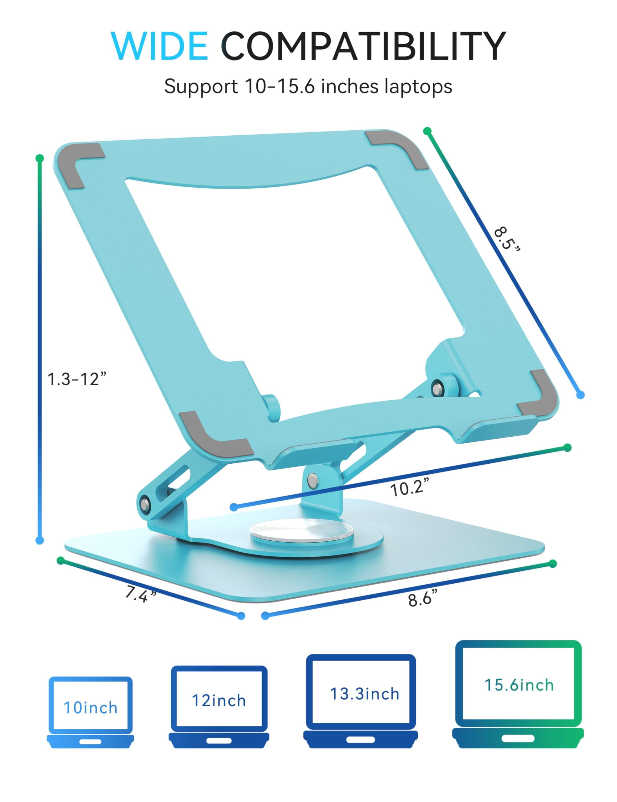 360 Rotating Laptop Stand  Computer Riser For Desk Adjustable Height Multi-angle Metal Holder Foldable Portable Notebook Elevating Base Office & Home Blue