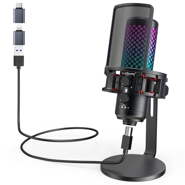 Micrófono USB ZealSound BKD-12 para iPhone iPad PC con RGB