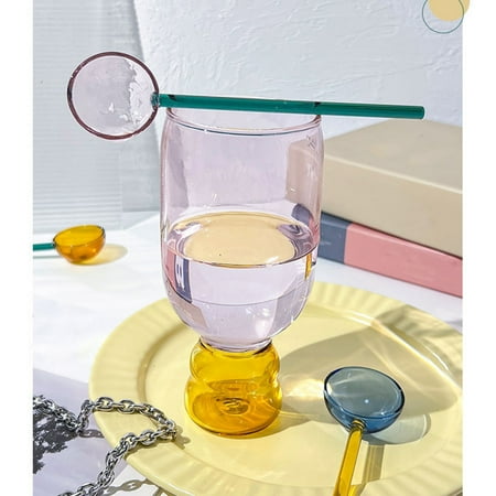 

Transparent Color Clashing Cup Portable Stable Cup with Colorful Spoon for School Elementary School Student