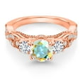 thumbnail image 2 of Gem Stone King 18K Rose Gold Plated Silver Mercury Mist Mystic Topaz White Lab Grown Diamond and White Moissanite Engagement Ring for Women (1.47 Cttw, Gemstone, Round 6MM and 3MM, Size 5), 2 of 4