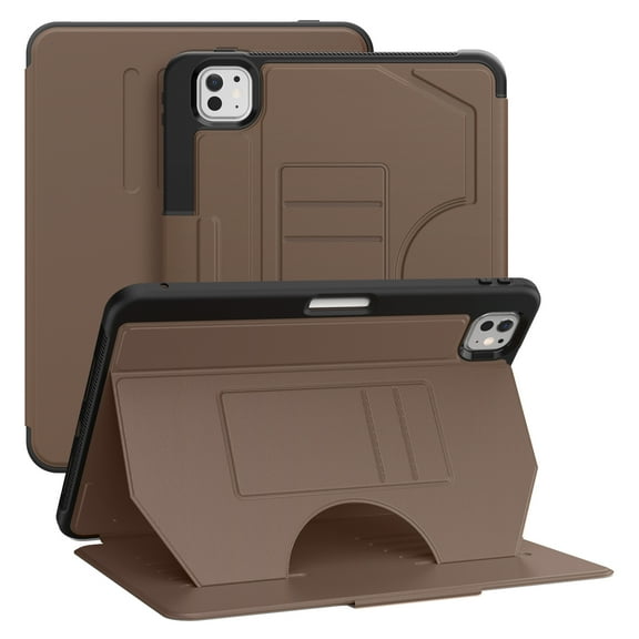 Dteck Business-Style Case for iPad Pro 11-inch (2024), Model A2836/A2837/A3006 Case, Heavy-Duty Case with Magnetic Stand/Pencil Holder/Auto Sleep Wake Function, Protective Thin Folio Cover, Brown
