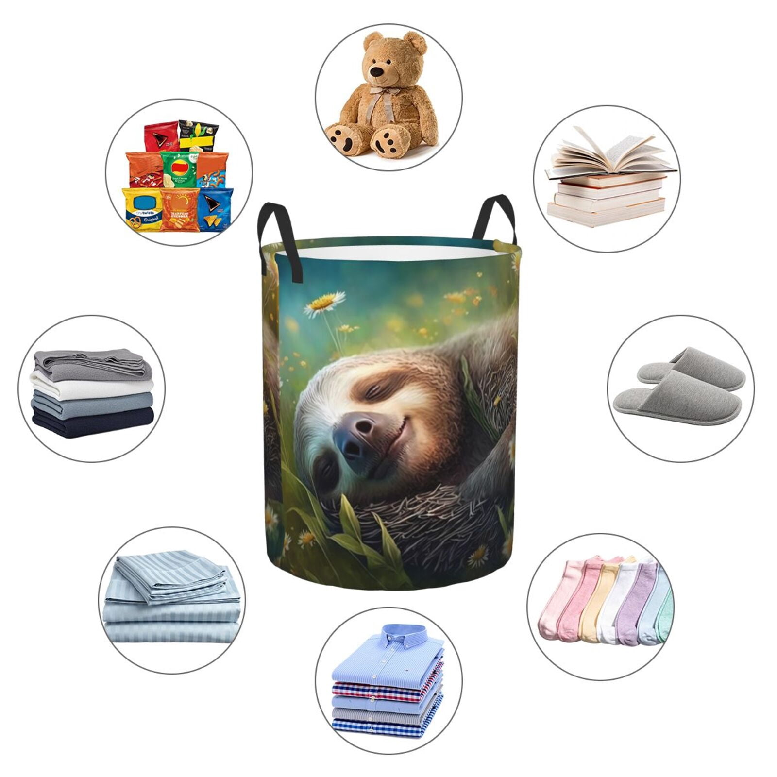 Large Laundry Basket with Handles - Daisy Sleeping Sloth Kids Baby Dirty Clothes Laundry Hamper for Bedroom Aesthetic