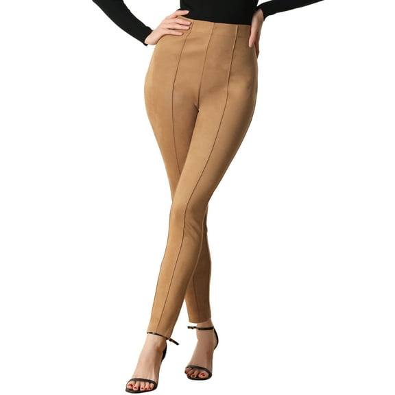 Allegra K Womens' Velvet Elastic Waist Side Zipper Narrow Leg Casual Pants