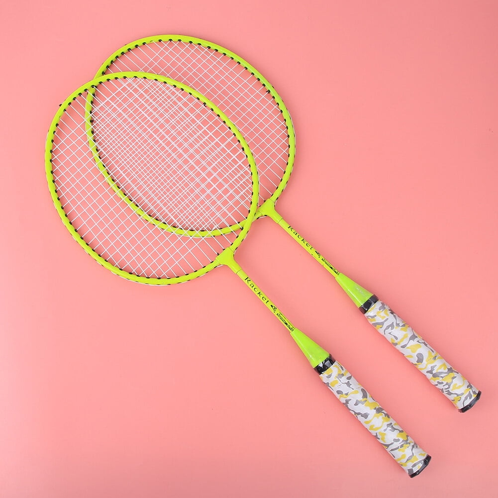 Yajisi Fluorescent Yellow Children Badminton Racket Set with 2 Balls Outdoor Sports Game Kids Boys Girls Toy Beginner Easy Setup Equipment, 4 Piece Assortment