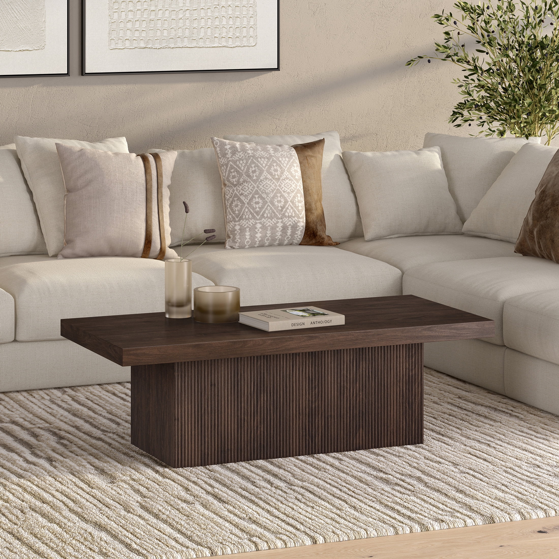 Evelyn&Zoe Modern/Contemporary 48" Wide Alder Brown Coffee Table