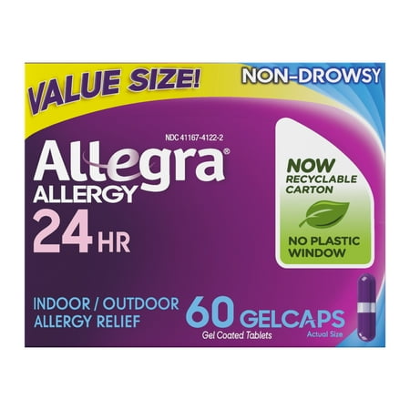 Allegra 24 Hour Non-Drowsy Antihistamine Allergy Relief Medicine, 180 mg Fexofenadine Gelcaps, 60 Ct
