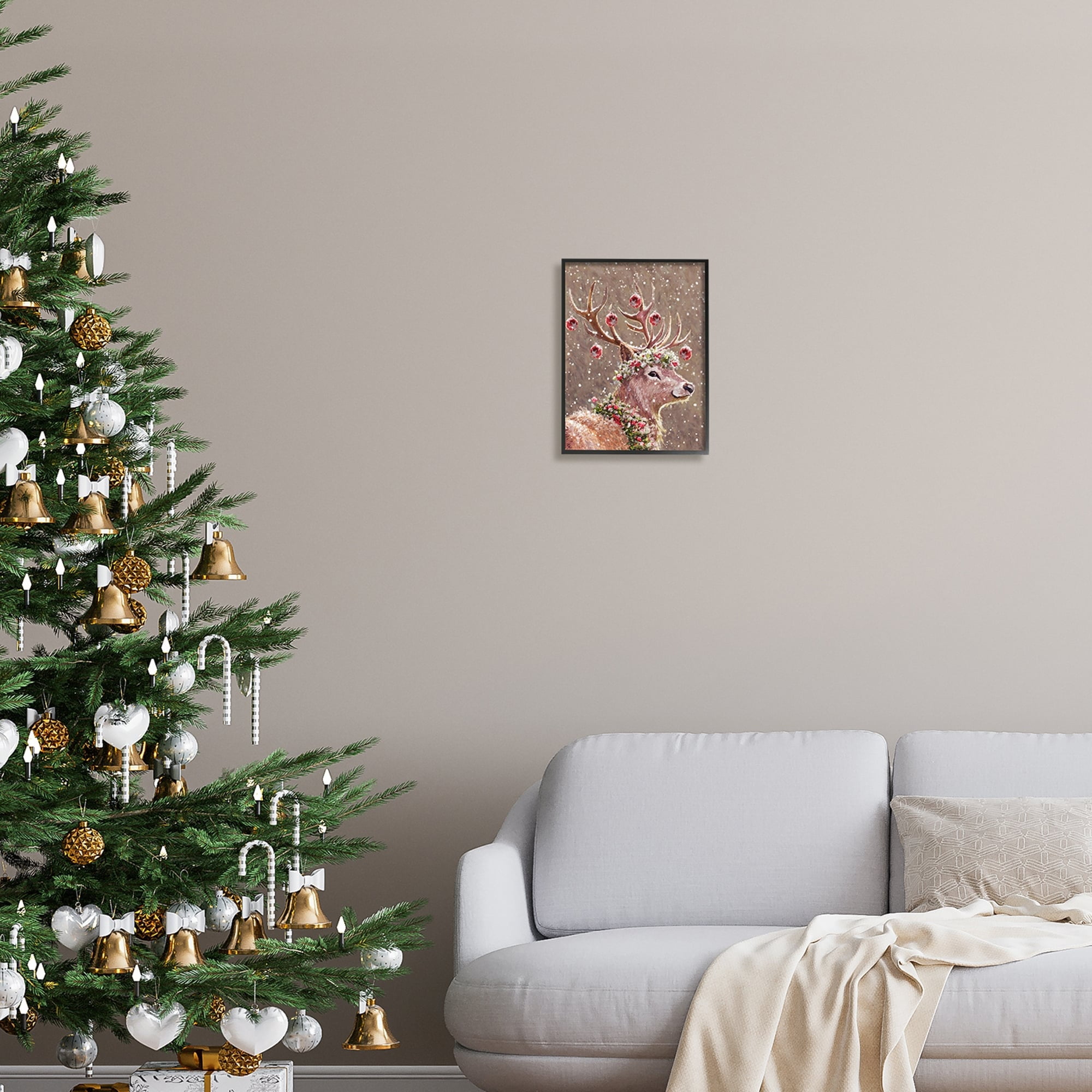 Stupell Industries Deer Antler Holiday Ornaments Holiday Painting Black Framed Art Print Wall Art