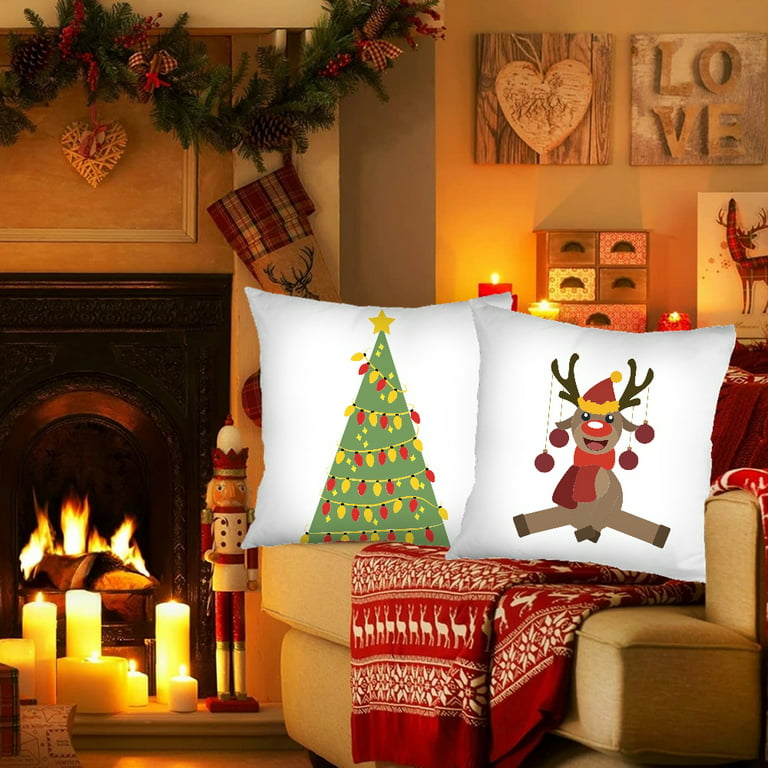 Hlonon Christmas Decorations Christmas Pillow Covers 18 x 18 Inches Set of  4 - Xmas Series Cushion Pillow Cover Custom Zippered Square Pillowcase