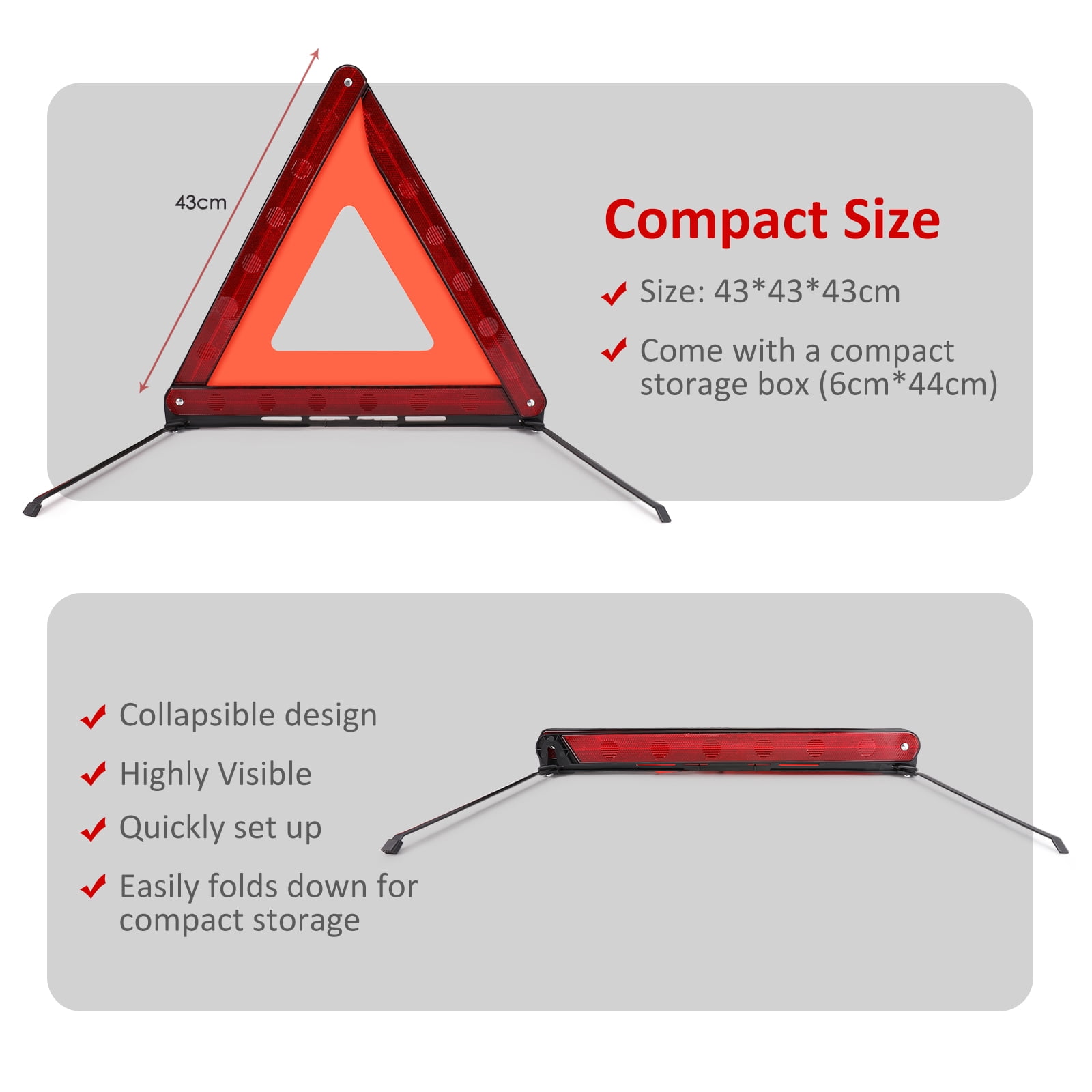 KKSQ Safety Triangles, Emergency Reflectors - Roadside Kit, 3-Pack with Anti-Slip Base, Foldable for Car, Truck, Motorcycle
