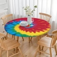 thumbnail image 3 of Colorful Rainbow Tie Dye Spiral Pattern Round Fitted Tablecloth with Elastic Edge,Dining Table Cover Waterproof,Outdoor Round Tablecloth for Camping,Dining,Indoor and Outdoor, 3 of 7