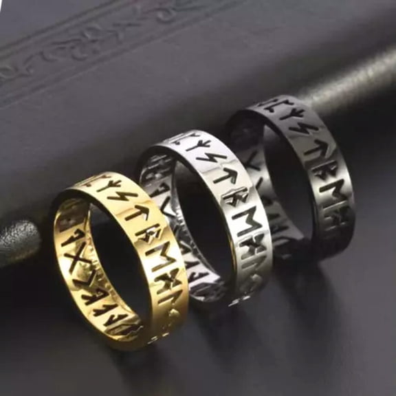 HOOUN Norse Viking Rune Band Ring Men Women Stainless Steel Jewelry Gift Size 7-12-8-Gold