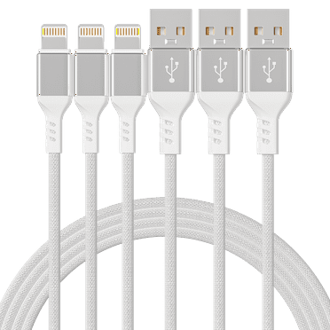 [3 Pack] 6ft Long MFI Certified Phone Charger Cable - Heavy-Duty Durable Braided Data Sync Lightning to USB Charging Cables Cords for iPhones - Silver
