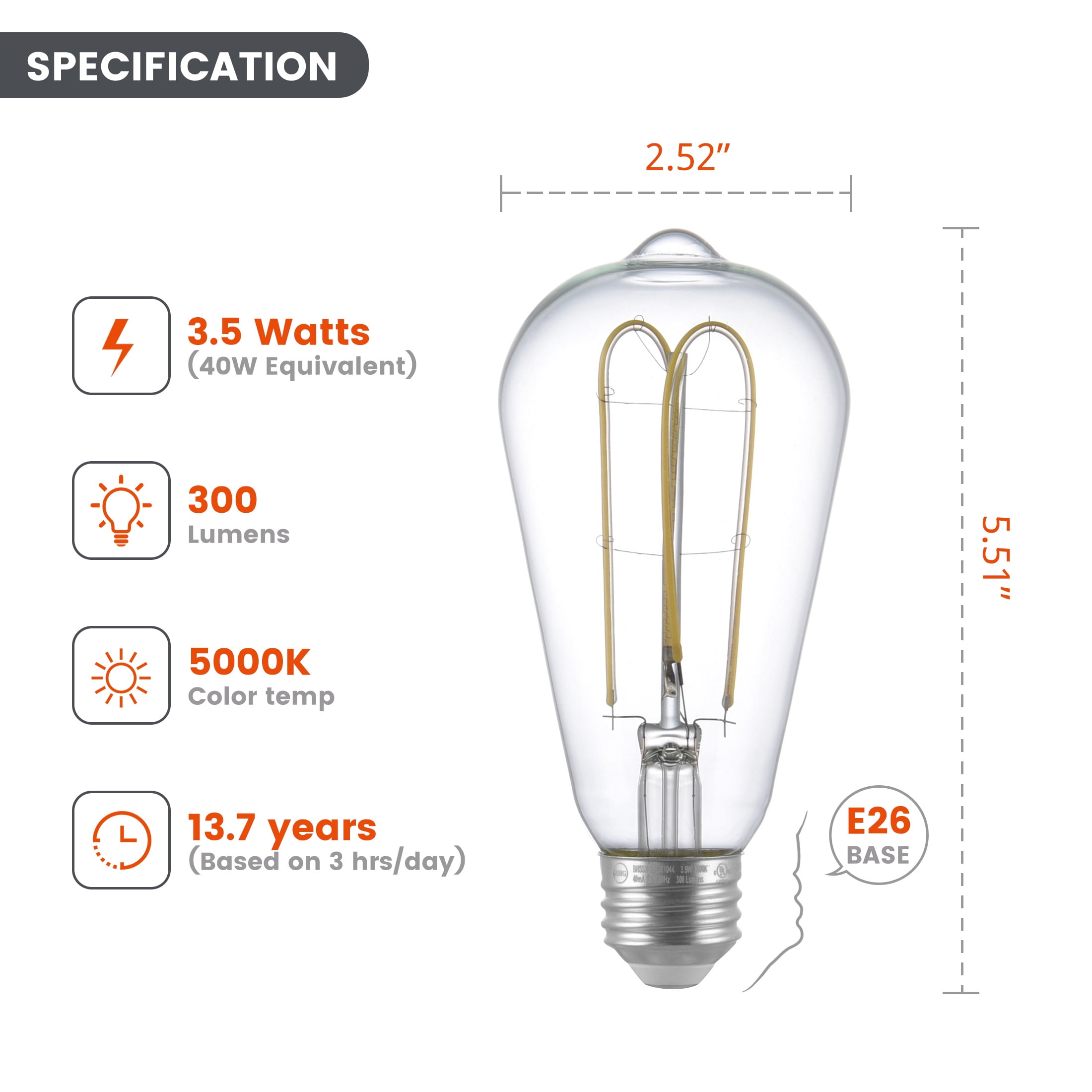 Better Homes & Gardens ST19 LED Vintage Light Bulb, 3.5W (40 Equivalent) Daylight Dimmable E26 Base 2 Pack