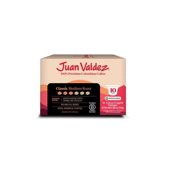Juan Valdez Classic Medium Roast Coffee, Single Serve K-Cup Pods 4.05 oz - Premium Colombian Coffee 10 Count