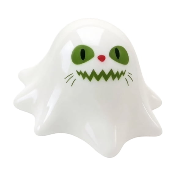 Cute Ghost Squishy Toy with Green Eyes and Zigzag Mouth, Single Piece, White, for Halloween Party Favors, Relaxation Toy