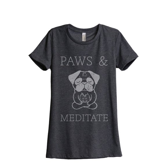 Paws And Meditate Women's Fashion Relaxed T-Shirt Tee Charcoal Grey X-Large