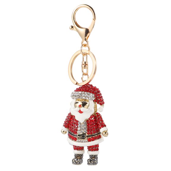 LOLIPPYY 1Pc Christmas Keychain Red Alloy with Rhinestone Santa Claus Charm for Hanging Keys