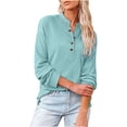 thumbnail image 1 of Pompotops Mode Femmes Décontracté Velours Côtelé Uni Bouton Col Montant Manches Longues Hauts Blouse, 1 of 5