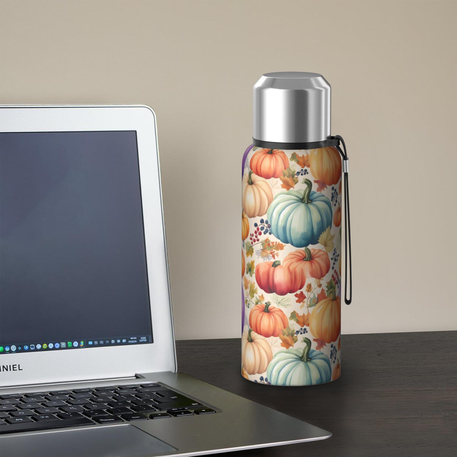 20 Oz Fall Pumpkins and Leaves Pattern Coffee Tumbler Double Wall Insulated Stainless Steel Water Bottle | Metal Reusable Thermoses Flask with Cup Cap | Leak & Sweat Proof with Anti-Dust Lid