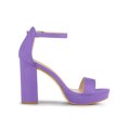 thumbnail image 3 of BLISSFUL STEP Women's Shoes Faux Suede High Chunky Heel Platform Ankle Strap Open Toe Sandals Purple 8.5, 3 of 7
