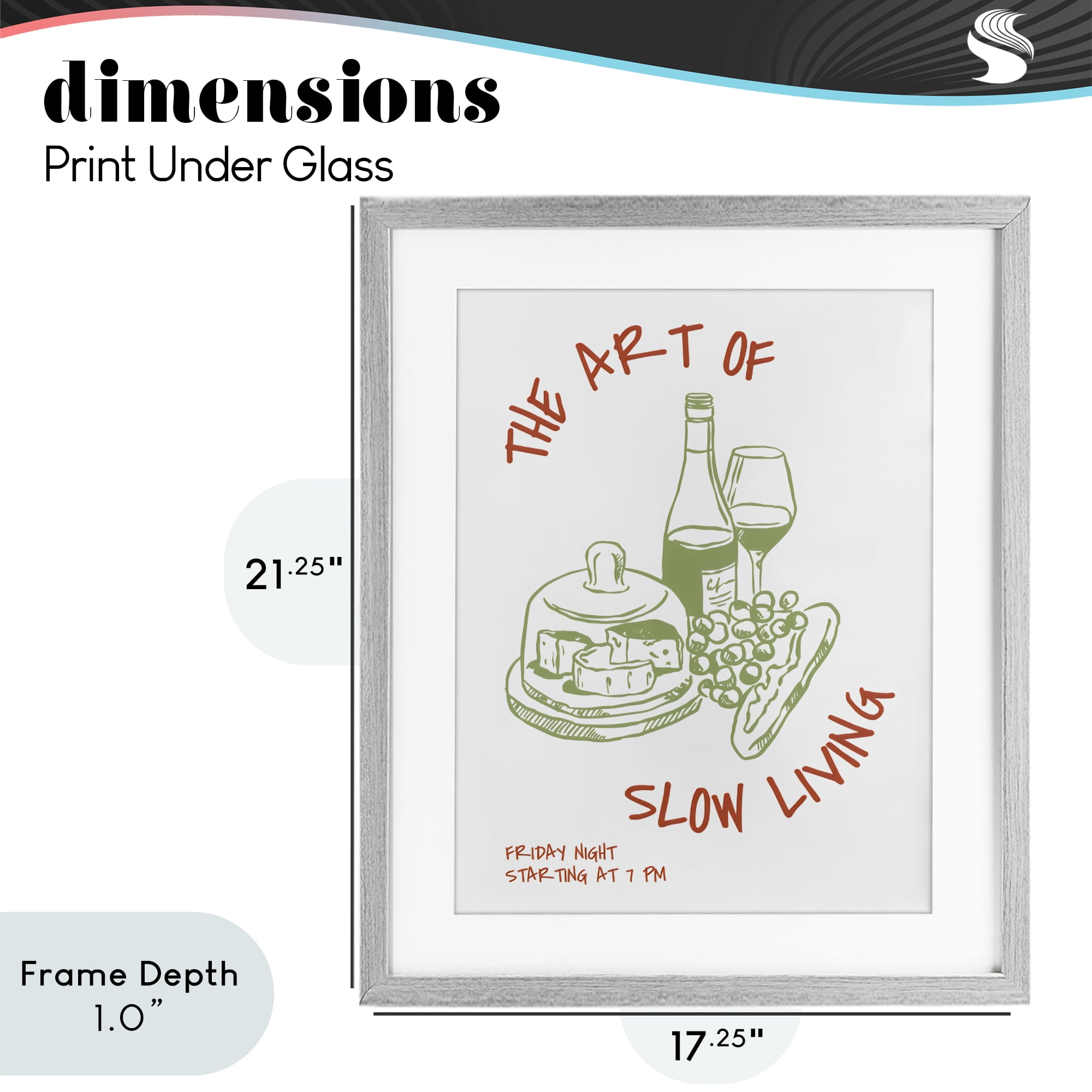Stupell Industries Slow Living Wine & Cheese Gray Framed Print Under Glass, design by The Prints Vibe
