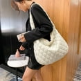 thumbnail image 3 of Women Large Capacity Lattice Shoulder Bag Female Solid Color Soft Quilted Crossbody Bags Casual Handbag White, 3 of 10