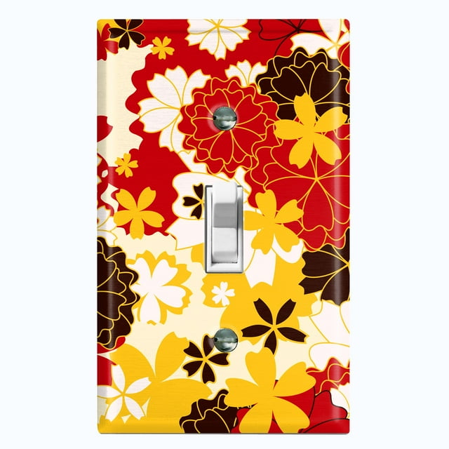 Metal Light Switch Plate Cover Japanese Sakura Red Flower Beige Wallpaper  FLW047