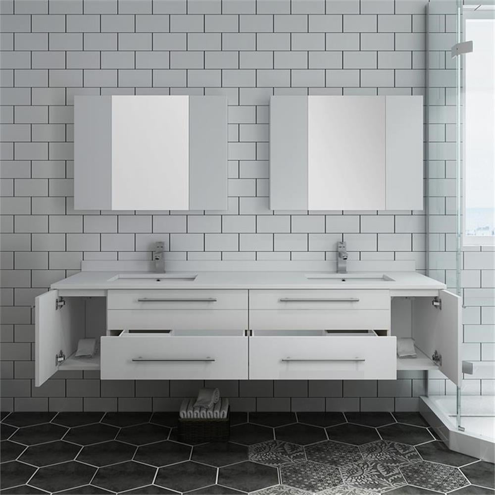 Fresca Lucera Wall Hung Double Undermount Sink Bathroom Vanity - Thumbnail 5