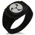 thumbnail image 1 of Stainless Steel Kobayakawa Samurai Crest CZ Ribbed Needle Stripe Pattern Biker Style Polished Ring, 1 of 1