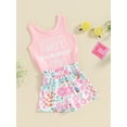 thumbnail image 3 of FEORJGP Kids Girls Summer Shorts Set 1-5Y Toddler Baby Sleeveless Vest Crew Neck Waistcoat Letters Print Tank Top and Flower Watermelon Shorts 2-piece Outfit Little Girl Casual Cute Daily Clothes, 3 of 9