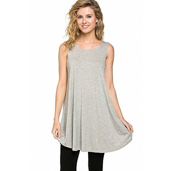 Sassy Apparel Women's Stylish Sleeveless A-line Tunic Top (Medium, Heather Gray)