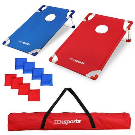 Zeny Foldable PVC Framed Cornhole Game Set with 8 Bean Bags and Portable Carrying (Best Way To Throw A Cornhole Bag)