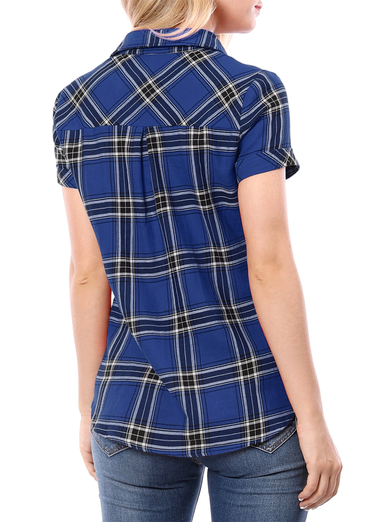 DARING DIVA Women's Casual Boyfriend Plaid Button Down Flannel Shirt L Blue