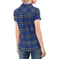 thumbnail image 3 of Unique Bargains Women's Casual Boyfriend Plaid Button Down Flannel Shirt L Blue, 3 of 7