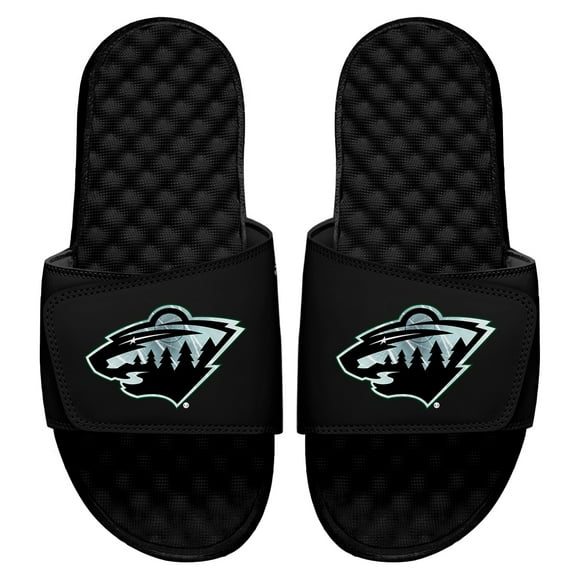 Men's ISlide Black Minnesota Wild Ice Clipping Mask Slide Sandals