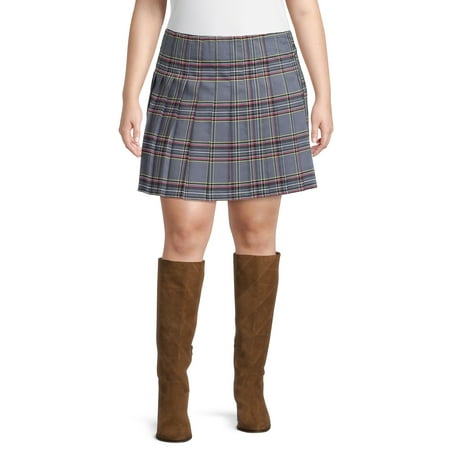 No Boundaries Juniors' Plus Size Plaid Mini Tennis Skirt