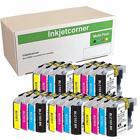 Inkjetcorner Cartouches d'Encre Compatibles de Remplacement pour LC103 lc103TG LC101 (5 Noires, 5 Cyan, 5 Magenta, 5 Jaunes, Lot de 20)