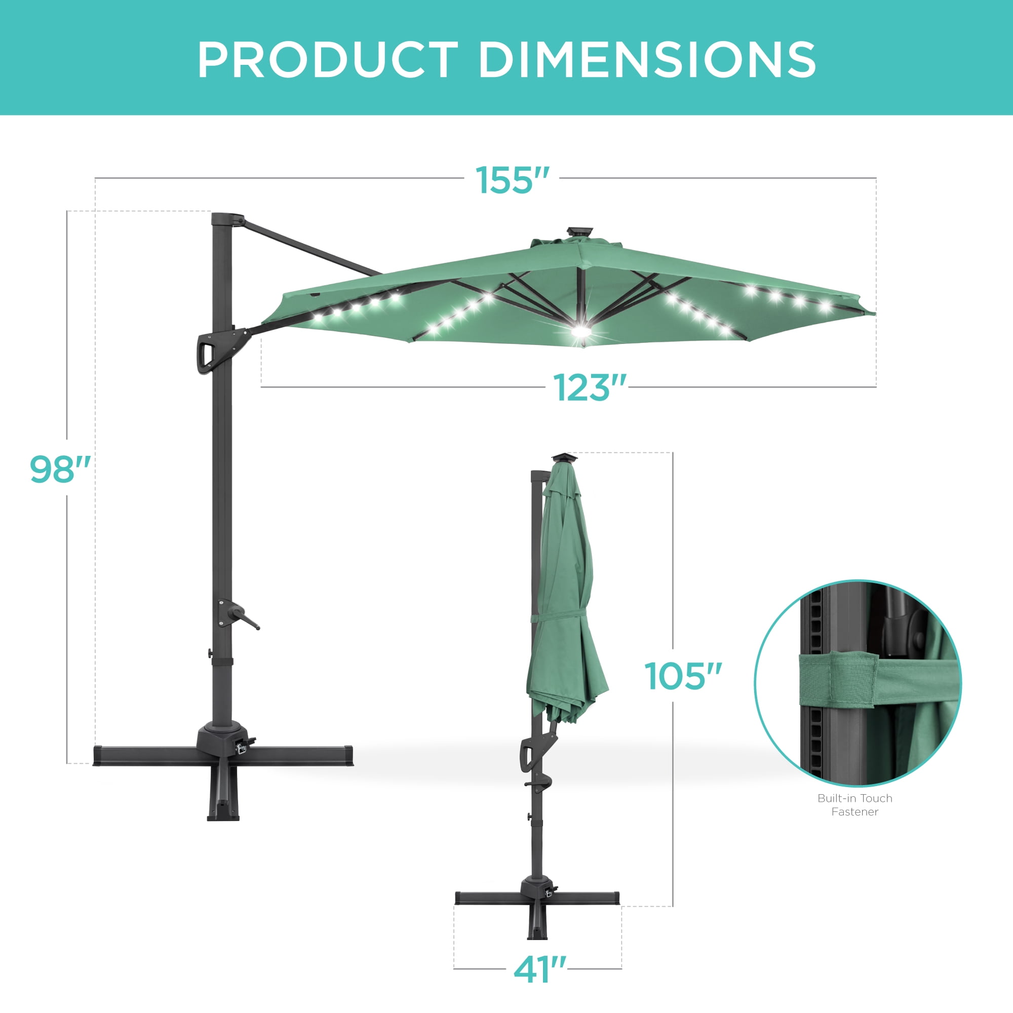 best choice products 10ft solar led patio offset umbrella Cantilever 360-Degree Rotation as the handle on the pole moves up and down to adjust your umbrellas angle Best Choice Products 10ft Solar