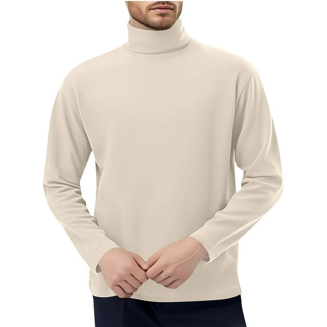 Npasoilc Tops for Men Men's Winter Solid Color Medium High Neck DesignLong Sleeved Round Neck Top