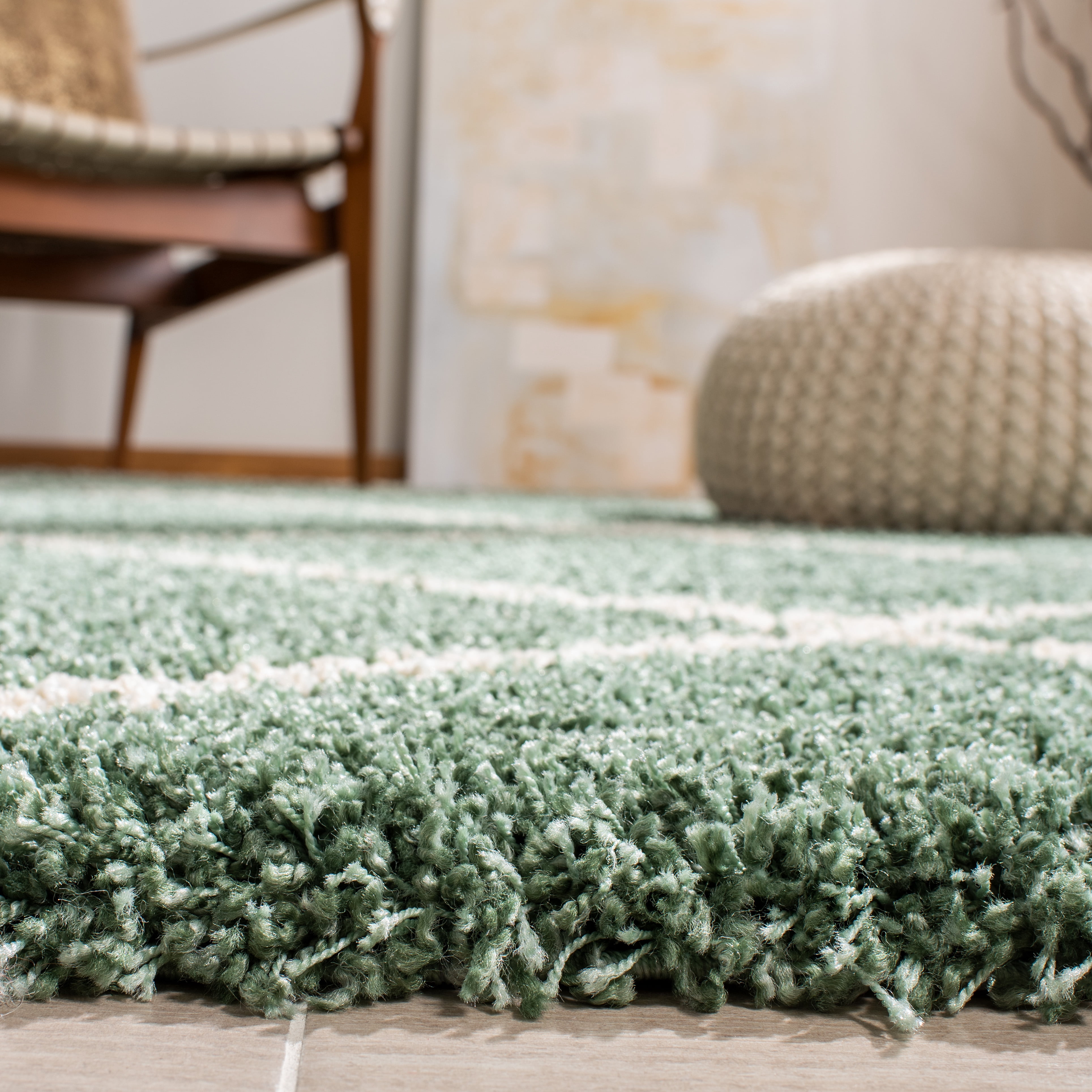Safavieh Hudson Amias Geometric Shag Area Rug, Green/Ivory, 4' x 4' Square