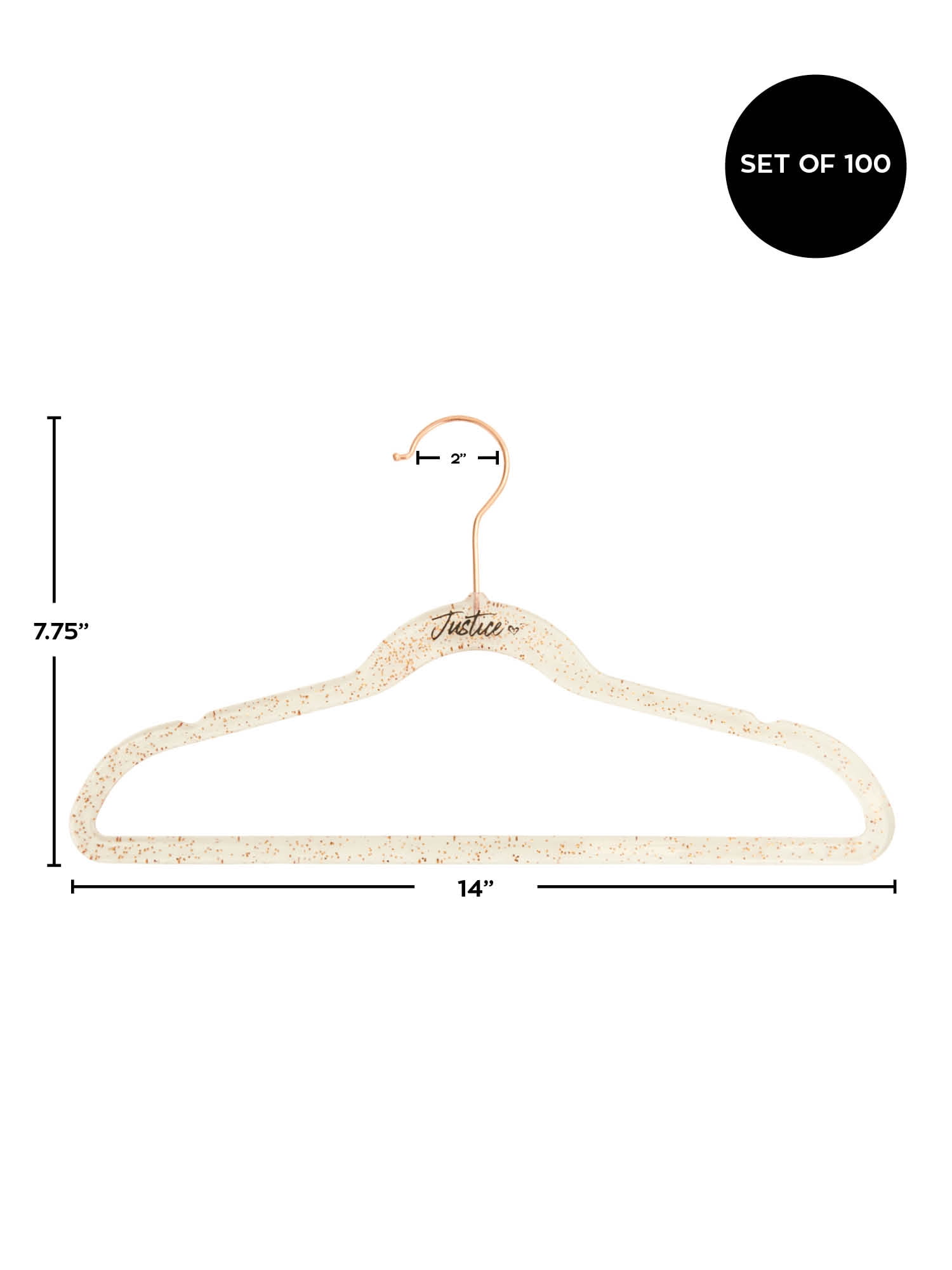 Justice Girls Non-Slip Swivel Hook Clothes Hangers, Gold Glitter, 100 Pack