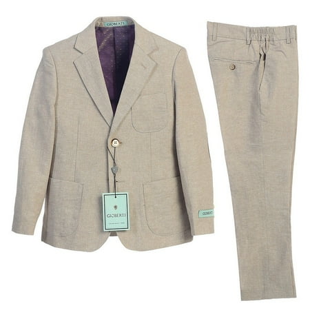 Gioberti Little Boys Stone Back Vent Button Jacket Pants 2 Pcs Linen Suit 4-7