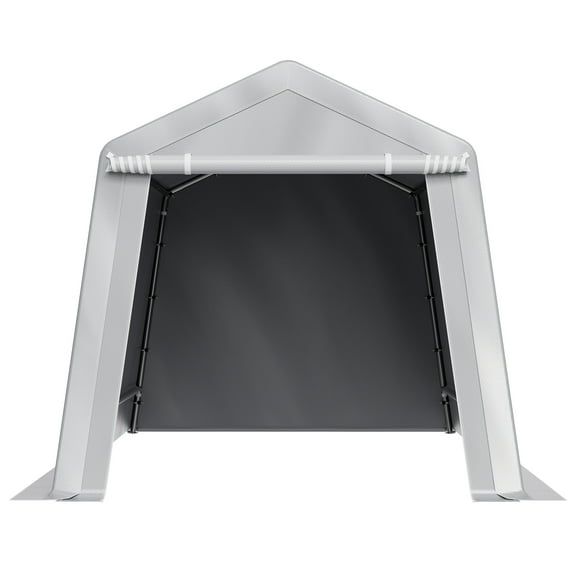 KFFKFF Outdoor Storage Shed, 8 x 14 ft Portable Tent with Roll-up Door & Vents, Waterproof Canopy Shelter, Durable Frame, Patio Garage for Motorcycle, Lawn Mower, Bike, Grey