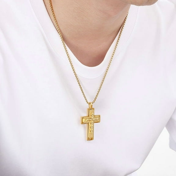 New Trendy Cross Pendent Necklace for Men 14K Yellow Gold Pendent Necklace Religion Jewelry