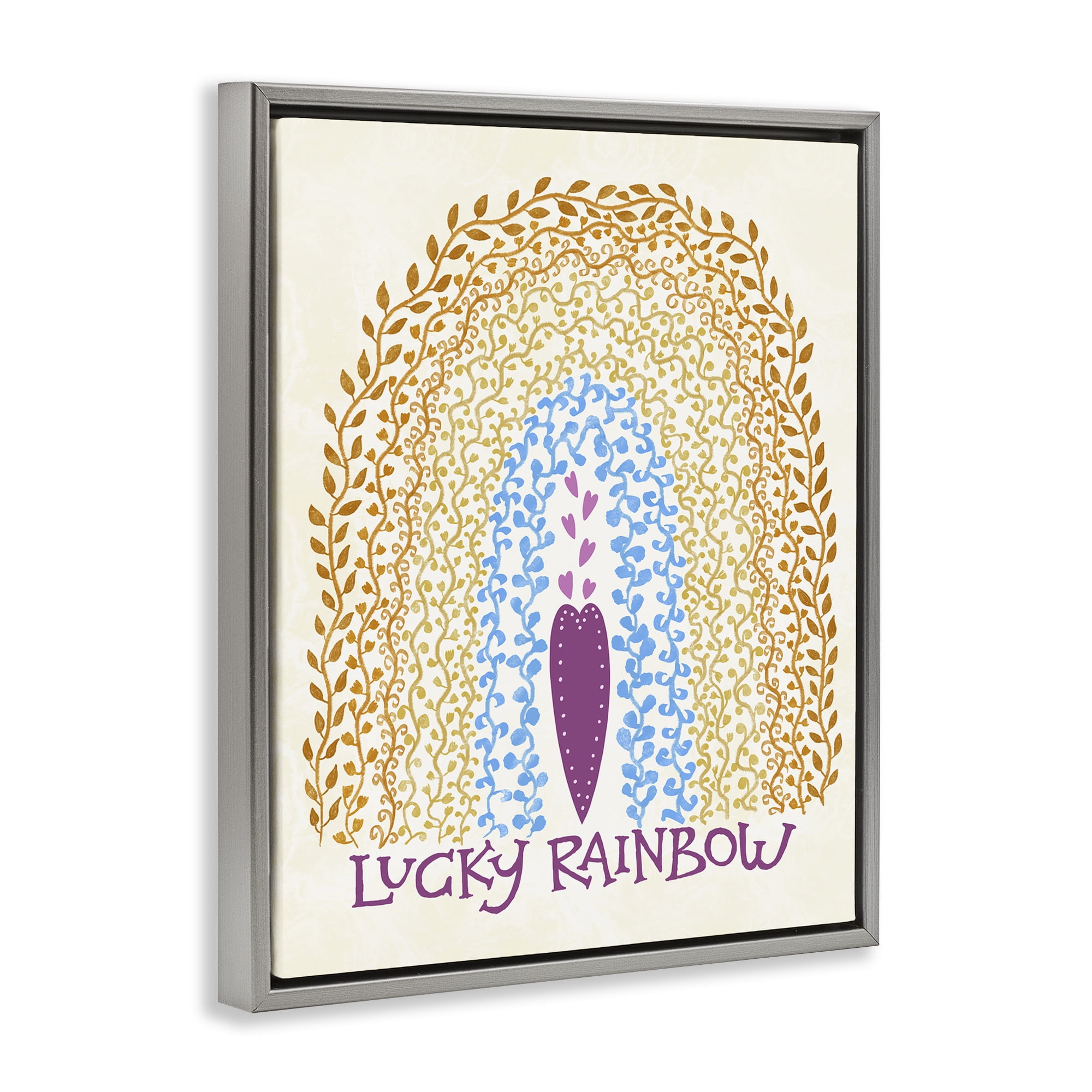 Stupell Industries Boho Lucky Rainbow Gray Framed Floater Canvas Wall Art, design by Connie Summers