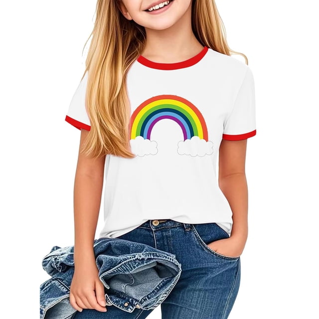 Zpanxa T-Shirts pour Tout-Petites Fille Imprimé Décontracté Col Rond Manches Courtes T-Shirt d'Été Décontracté avec Polyester Spandex 3 Ans