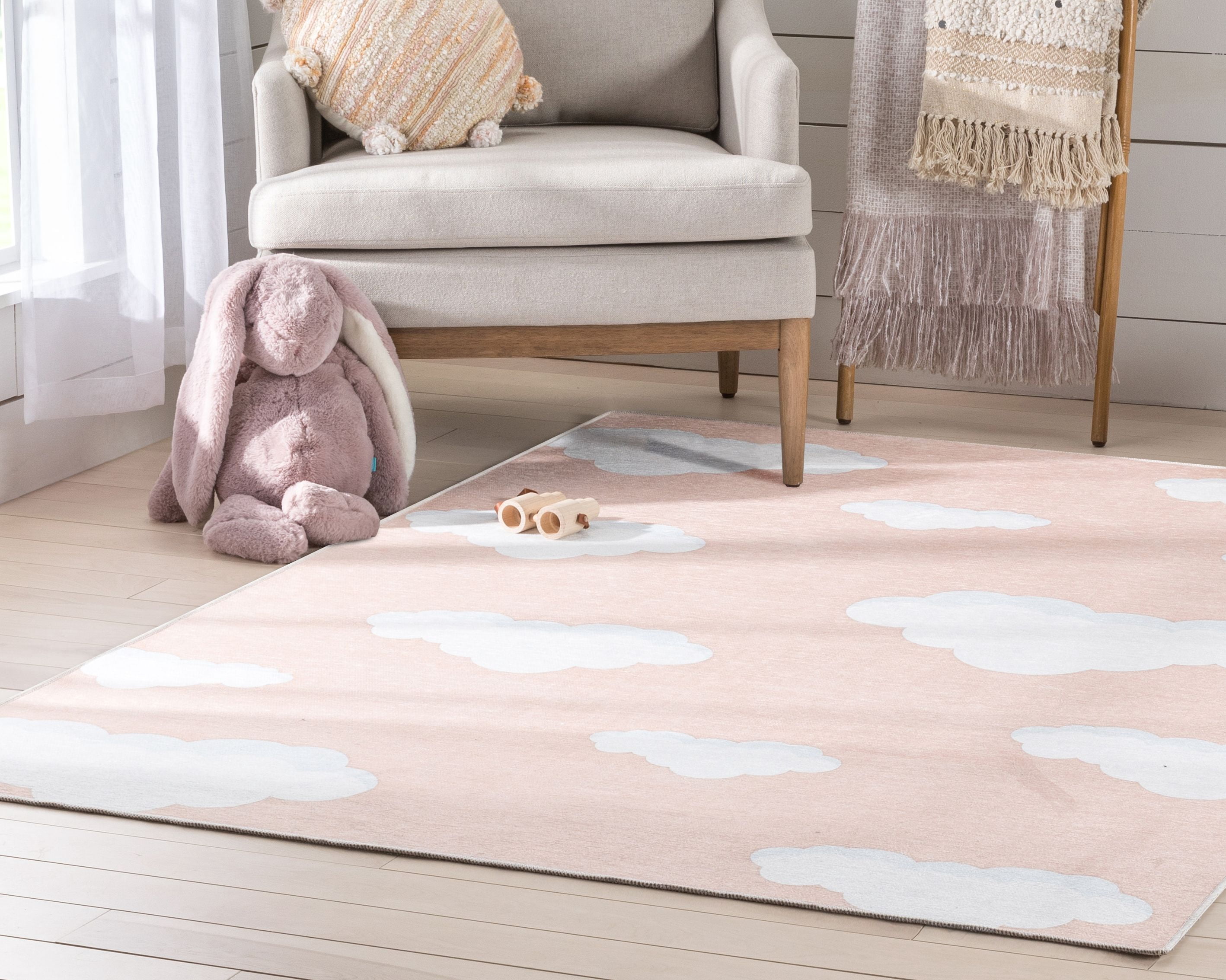 Well Woven Kids Rugs Cloud 9 Modern Coral Printed Distressed Machine Washable 6' x 9' Area Rug