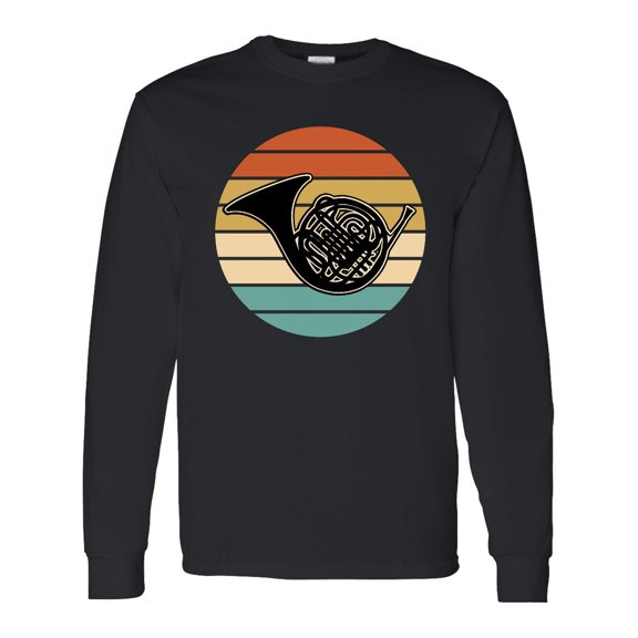Inktastic French Horn Retro Music Sunset Long Sleeve T-Shirt